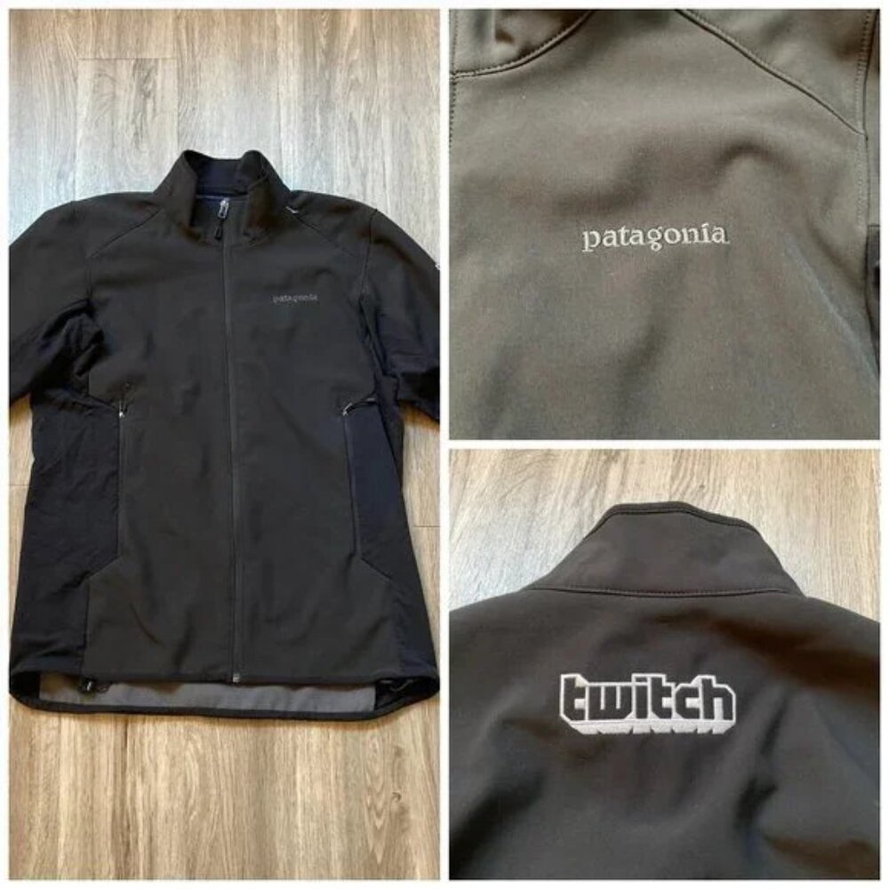 Patagonia Men's Black Wind Breaker Jacket with Twitch Logo Size M NWOT